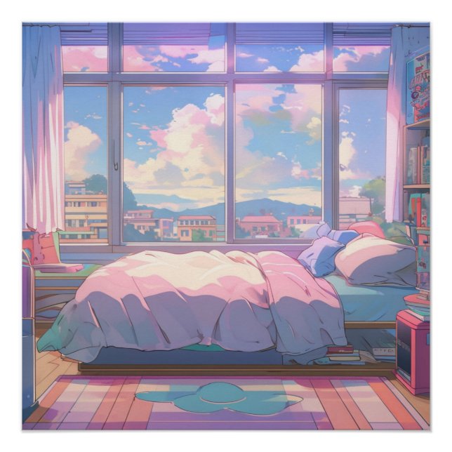 Anime Ästhetische Zimmer Landschaft Kunst, Dichtun Poster (Vorderseite)