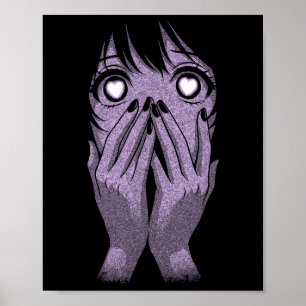 Anime-Augen Mädchen-Herzen Manga-Otaku-Grunge-Goth Poster