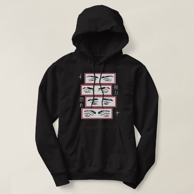 Anime-Augen mit japanischen Zeichen   Hoodie (Design vorne)