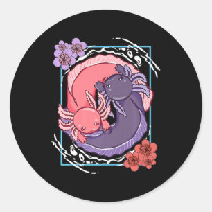 Anime Axolotl Waifu, Liebe Anime Ramen und Sketc Runder Aufkleber