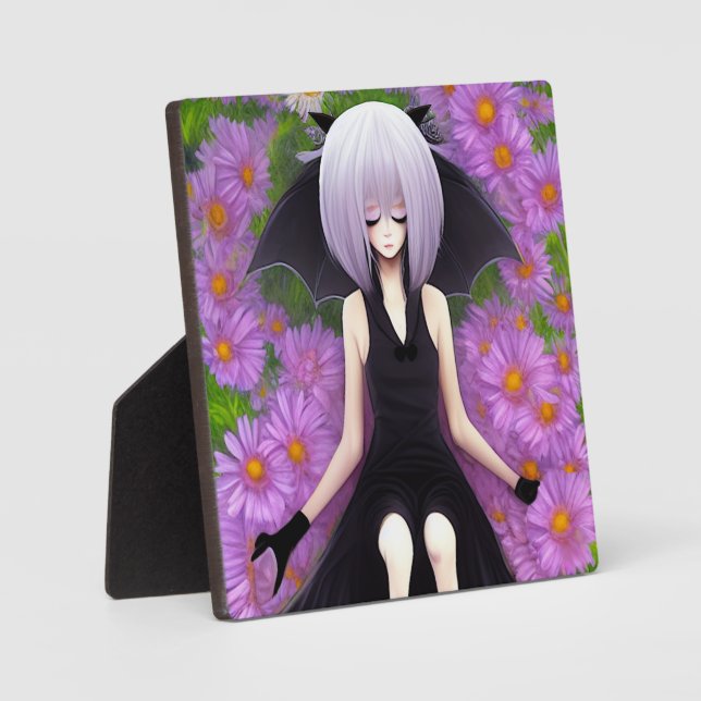 Anime Bat Girl im Rosa Blumengarten Fotoplatte (Vorderseite)