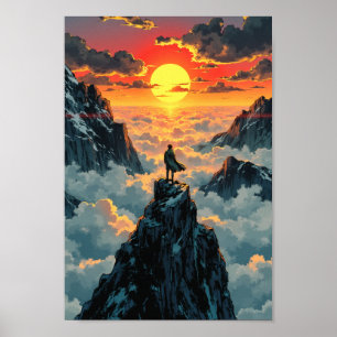 Anime-Berggipfel-Sonnenaufgang-Wandkunst Poster