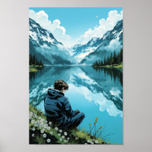Anime-Bergsee-Ruhe-Wandkunst Poster