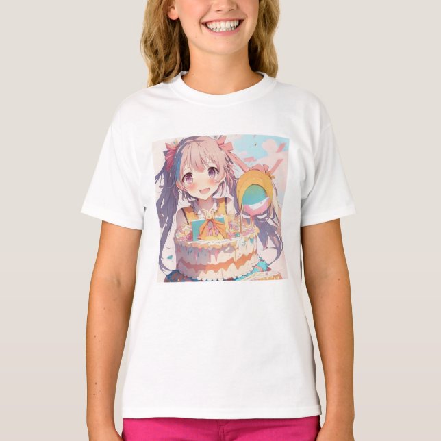 Anime Birthday Girl Pastel Colors T-Shirt (Vorderseite)