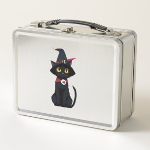 Anime Black Cat mit einem Witchs Hat (Pumpkin) Metall Brotdose