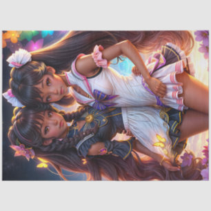 Anime Black Girl Friends Seidenpapier