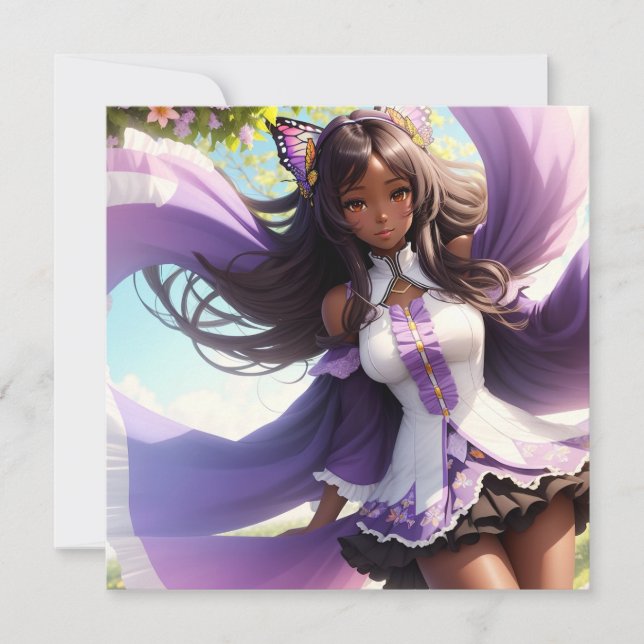 Anime Black Girl Lila Animecore Einladung (Vorderseite)
