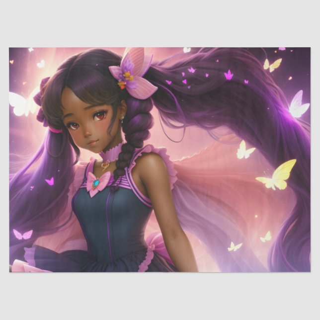 Anime Black Girl Seidenpapier (Vorderseite)