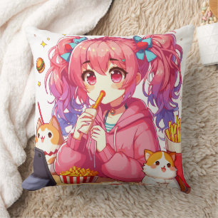 Anime Bliss: Mädchen, Kartoffeln und Haustier Kissen