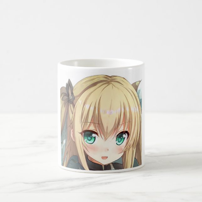 Anime blond-haariges Mädchen smaragdgrüne Augen Kaffeetasse (Mittel)