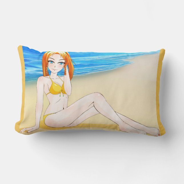 Anime-blondes Mädchen-Bett-Kissen Lendenkissen (Vorderseite)