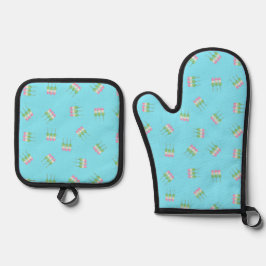 Anime Blue Pastel Dango Ofenhandschuh & Topflappen-Set