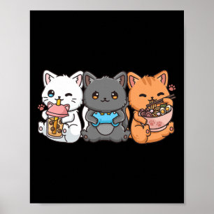 Anime Bo Tea Bubble Tee Gaming Gamer Ramen Cat Poster