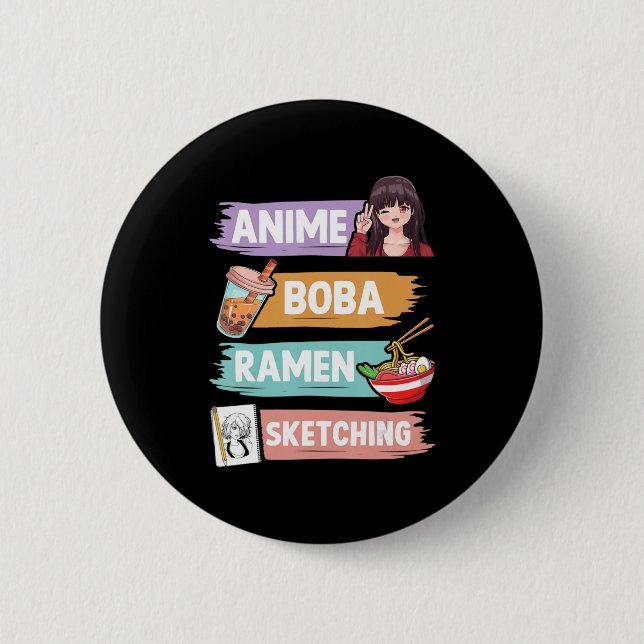 Anime Boba Ramen Sketching Otaku Kawaii Anime Girl Button (Vorderseite)