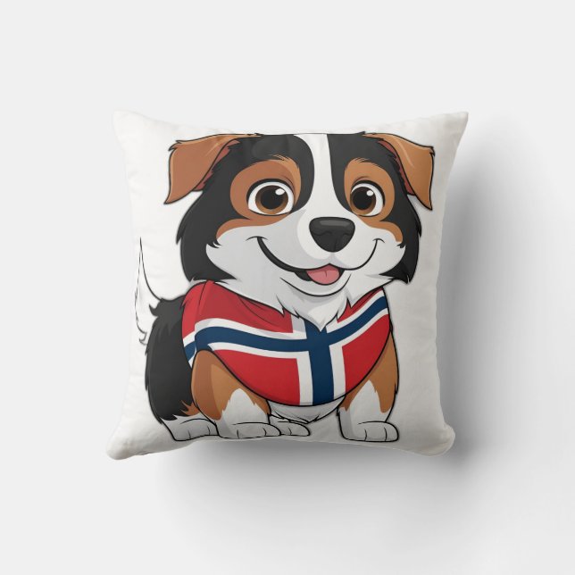 Anime Border Collie mit norwegischer Flagge Kissen (Rückseite)