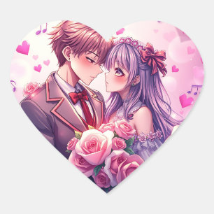 Anime Boy and Girl Valentine's Day Herz-Aufkleber