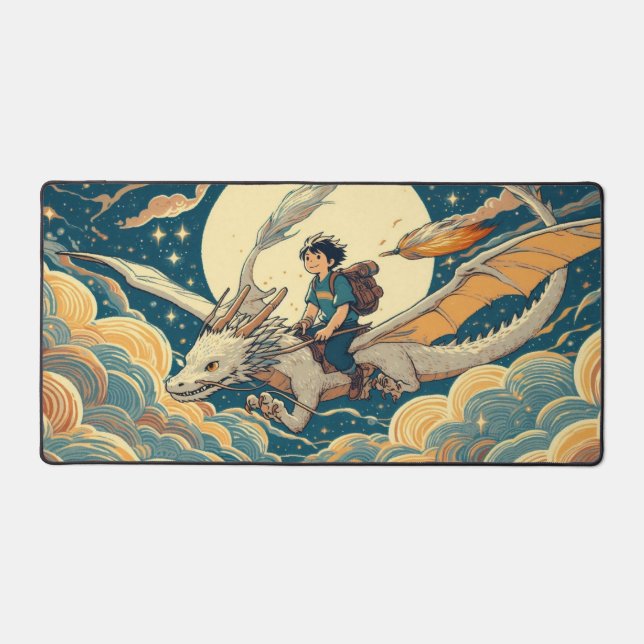 Anime Boy chevauchant un dragon sous Pleine lune S (Recto)