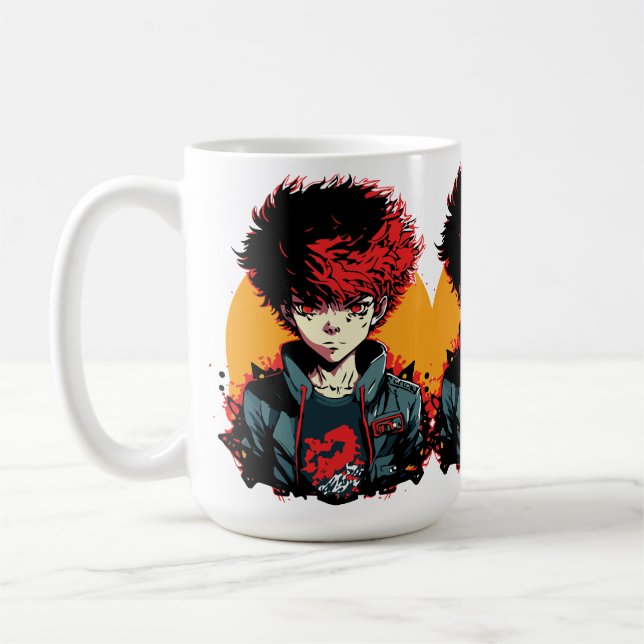 Anime Boy: Illustration zum Roten und Schwarzen Ha Kaffeetasse (Links)