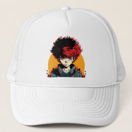 Anime Boy: Illustration zum Roten und Schwarzen Ha Truckerkappe