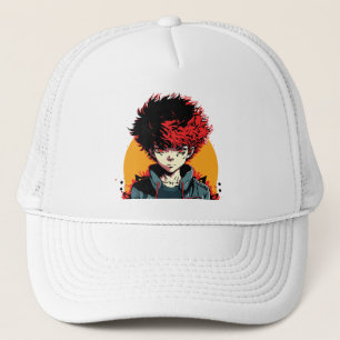 Anime Boy: Illustration zum Roten und Schwarzen Ha Truckerkappe