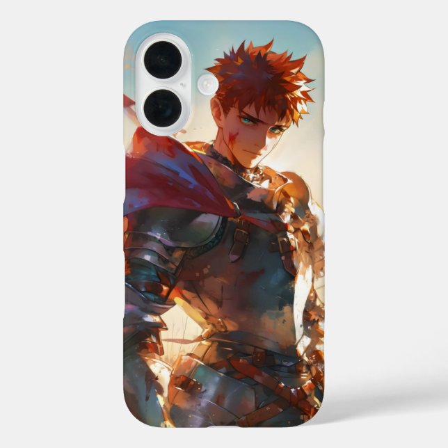 Anime Boy Knight iPhone 16 Hülle (Rückseite)