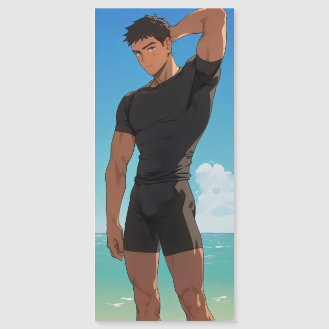 Anime Boy on Beach Magnetkarte (Vorderseite)