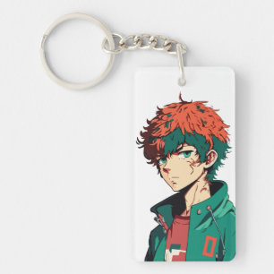 Anime Boy: Orange und Grünes Haar - Manga Delight Schlüsselanhänger