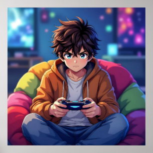Anime Boy spielt Videospiel Poster