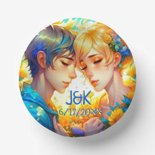 Anime Boy und Girl Floral Couple Personalisiert Pappteller