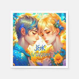 Anime Boy und Girl Floral Couple Personalisiert Serviette