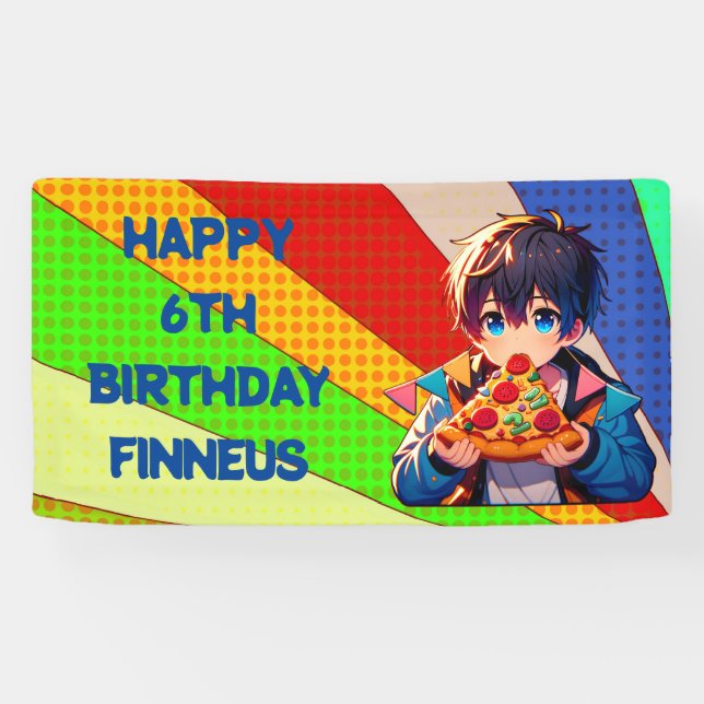Anime Boys Pizza-Party Personalisiert Banner (Horizontal)
