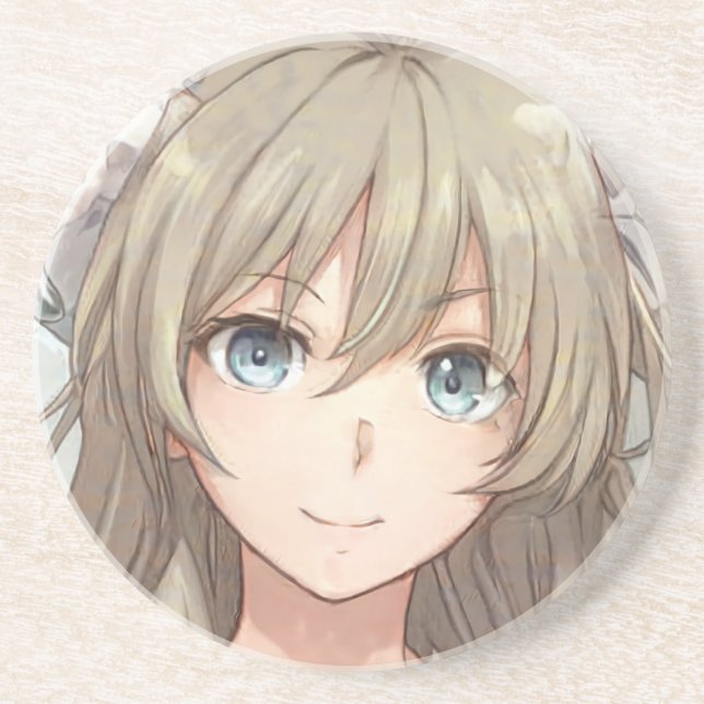 Anime braunhaariges Mädchen mit blauen Augen Getränkeuntersetzer (Vorne)