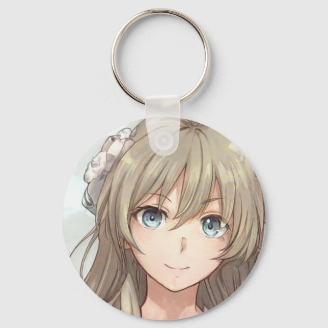 Anime braunhaariges Mädchen mit blauen Augen Schlü Schlüsselanhänger (Vorderseite)