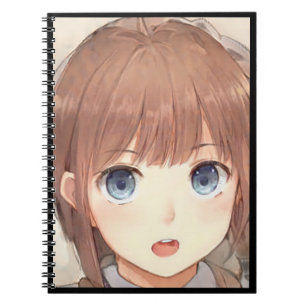 Anime braunhaariges Mädchen mit blauen Augen überr Notizblock