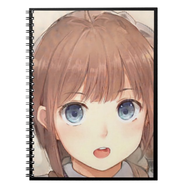 Anime braunhaariges Mädchen mit blauen Augen überr Notizblock (Vorderseite)