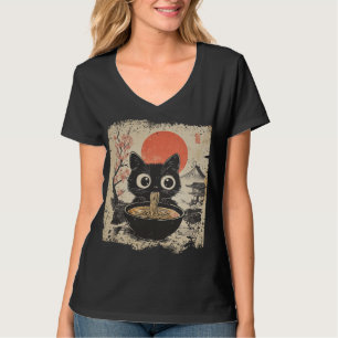 Anime Cat Eating Ramen Japanischer Stil Anime Lieb T-Shirt