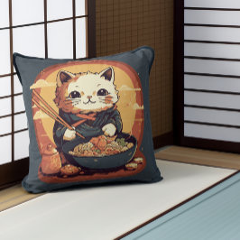Anime Cat Eating Ramen Niedlich japanischen Stil Kissen