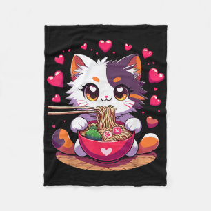Anime Cat essen Ramen Noodles mit Herz Valenti Fleecedecke