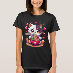 Anime Cat essen Ramen Noodles mit Herz Valenti T-Shirt