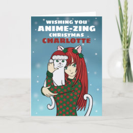 Anime Cat Girl Weihnachtskarte Feiertagskarte