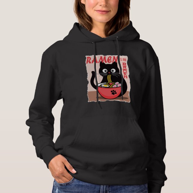 Anime Cat Ramen Instant Noodles Funny Japanese Cat Hoodie (Vorderseite)