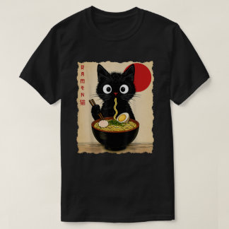Anime Cat Ramen Japanese Funny Cat Graphic T-Shirt