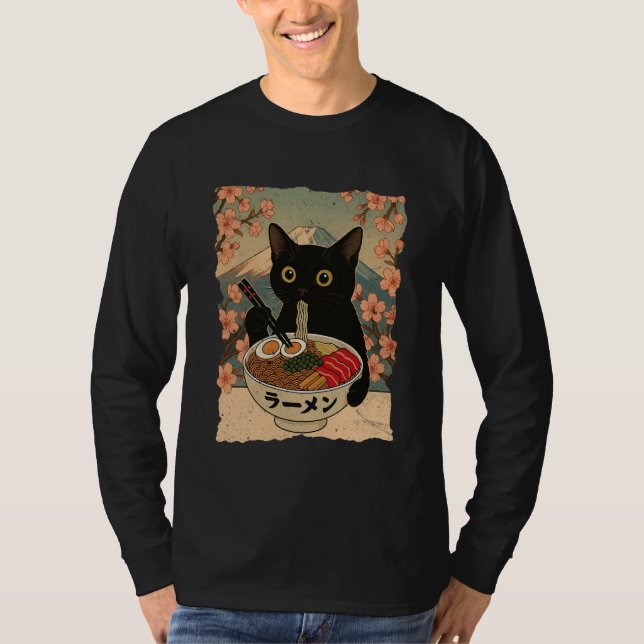 Anime Cat Ramen Japanese Funny Cat Graphic Tees An (Vorderseite)