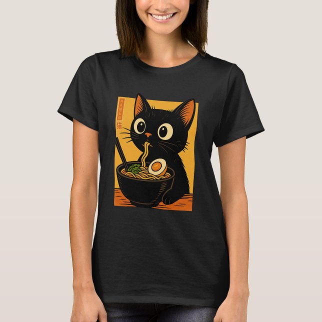 Anime Cat Ramen Japanese Funny Graphic Tees Kawaii (Vorderseite)