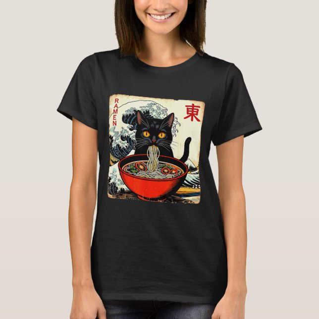 Anime Cat Ramen Japanese Funny Graphic Tees Kawaii (Vorderseite)