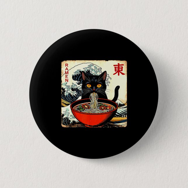 Anime Cat Ramen Japanese Funny Graphic Tees Kawaii Button (Vorderseite)