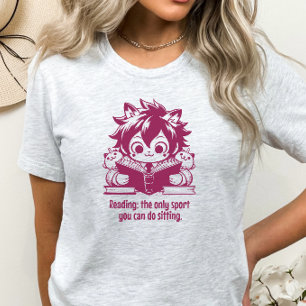 Anime Catboy liest ein Buch & ein lustiges Buchang T-Shirt