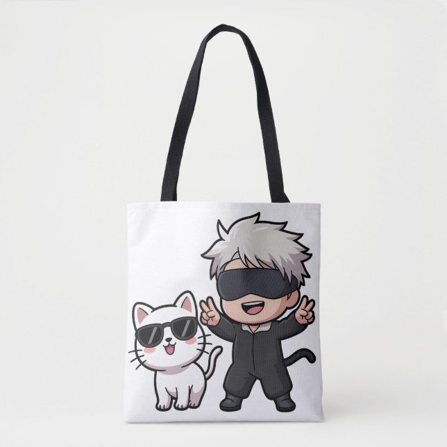 Anime Character & Blushing Cat T - Shirt Tasche (Vorderseite)