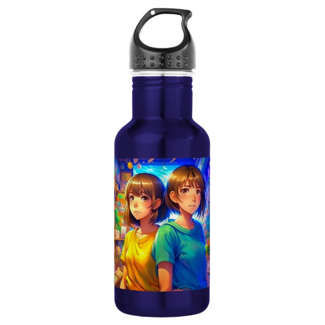 Anime Characters Colorful Art Edelstahlflasche (Vorderseite)