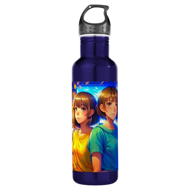 Anime Characters Colorful Art Edelstahlflasche (Vorderseite)
